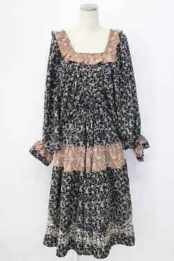 画像1: axes femme NOSTALGIE / 小花切替裾刺繍ワンピース M ブラック T-25-12-22-021-AX-OP-SA-ZT