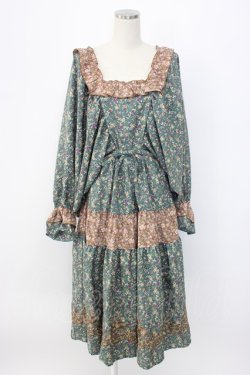 画像1: axes femme NOSTALGIE / 小花切替裾刺繍ワンピース M グリーン T-25-12-22-022-AX-OP-SA-ZT