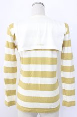 画像2: INGEBORG / セーラー襟ボーダー長袖Tシャツ  イエローストライプ T-25-12-22-003-LO-TS-SA-ZT530 (2)