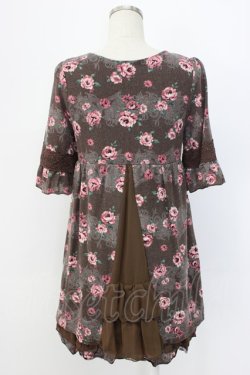 画像2: axes femme / 2リボン&薔薇柄半袖チュニック  ブラウンＸピンク T-25-12-22-025-AX-OP-SA-ZT