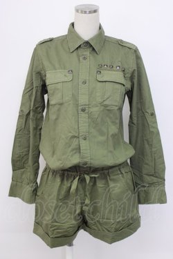 画像1: WORLD WIDE LOVE！(Rydia) / スタッズ長袖つなぎ  カーキ T-25-12-22-037-PU-OP-SA-ZT
