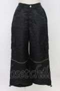 LISTEN FLAVOR / ZIP切り替えサテンパンツ  黒Ｘシルバー T-25-12-22-039-PU-PA-SA-ZT