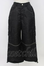 画像1: LISTEN FLAVOR / ZIP切り替えサテンパンツ  黒Ｘシルバー T-25-12-22-039-PU-PA-SA-ZT531 (1)