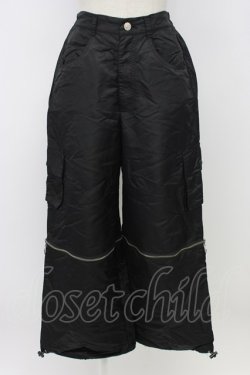 画像1: LISTEN FLAVOR / ZIP切り替えサテンパンツ  黒Ｘシルバー T-25-12-22-039-PU-PA-SA-ZT
