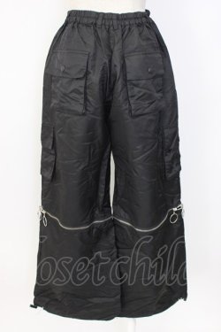 画像2: LISTEN FLAVOR / ZIP切り替えサテンパンツ  黒Ｘシルバー T-25-12-22-039-PU-PA-SA-ZT