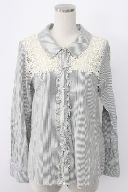 画像1: axes femme / 肩レース使いシャツ  黒Ｘ白 T-25-12-22-040-AX-BL-SA-ZT