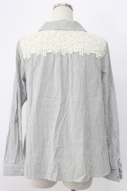 画像2: axes femme / 肩レース使いシャツ  黒Ｘ白 T-25-12-22-040-AX-BL-SA-ZT