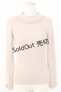 axes femme / ビジューボトルネックリブプルオーバー M ピンク T-25-12-22-009-AX-TO-SA-ZT