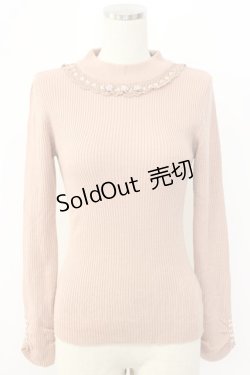 画像1: axes femme / ビジューボトルネックリブプルオーバー M ピンク T-25-12-22-009-AX-TO-SA-ZT