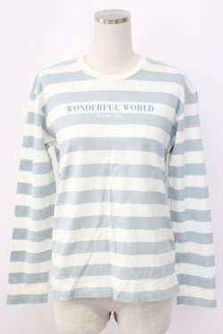 画像1: WONDERFUL WORLD / ボーダーロゴ長袖Tシャツ  サックスストラップ T-25-12-22-010-LO-TS-SA-ZT