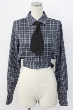 画像1: Jamieエーエヌケー / ネクタイ付きチェックショートシャツ  青チェックＸ黒 T-25-12-22-013-0-BL-SA-ZT