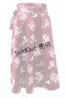 画像1: axes femme / 花柄プリントベロアスカート  ボルドー T-25-12-25-024-AX-SK-SA-ZT429