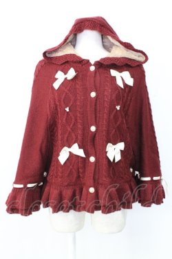 画像1: axes femme POETIQUE / リボン裏ボアニットケープ M ワイン T-25-12-25-003-AX-CO-SA-ZT