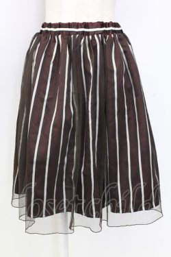 画像1: axes femme / サテンストライプチュールレイヤードスカート M ブラウン×レッド T-25-12-25-027-AX-SK-SA-ZT