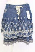 axes femme / 編み上げ&刺繍デニムスカート L インディゴ T-25-12-25-031-AX-SK-SA-ZT
