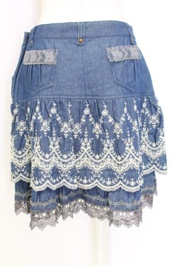 画像2: axes femme / 編み上げ&刺繍デニムスカート L インディゴ T-25-12-25-031-AX-SK-SA-ZT