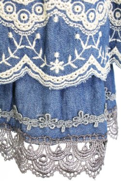 画像4: axes femme / 編み上げ&刺繍デニムスカート L インディゴ T-25-12-25-031-AX-SK-SA-ZT