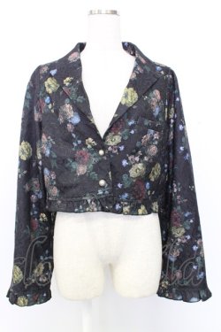 画像1: axes femme kawaii / クラシックブーケ柄ジャケット  黒 T-25-12-25-006-AX-JA-SA-ZT