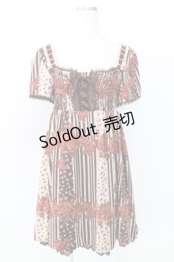 画像1: axes femme / ストライプＸ花プリントチュニック M アカ T-25-12-25-007-AX-OP-SA-ZT414