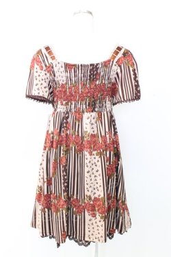 画像2: axes femme / ストライプＸ花プリントチュニック M アカ T-25-12-25-007-AX-OP-SA-ZT