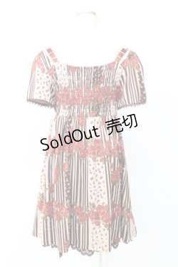 画像2: axes femme / ストライプＸ花プリントチュニック M アカ T-25-12-25-007-AX-OP-SA-ZT414