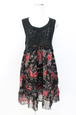 画像1: axes femme / ニット切替ワンピース B 黒Ｘ赤 T-25-12-25-009-AX-OP-SA-ZT