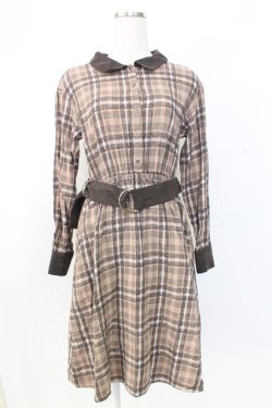 画像1: axes femme / モールチェック柄シャツワンピース M ブラウン T-25-12-25-011-AX-OP-SA-ZT