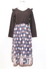 画像1: axes femme / ドッキングワンピース M ブラウン×ネイビー T-25-12-25-012-AX-OP-SA-ZT430 (1)