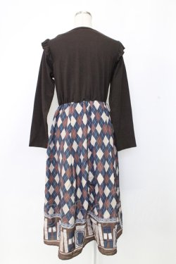 画像2: axes femme / ドッキングワンピース M ブラウン×ネイビー T-25-12-25-012-AX-OP-SA-ZT