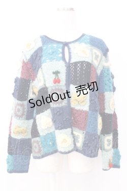 画像1: PINK HOUSE / パッチワークニットカーディガン  青 T-25-12-25-002-LO-TO-SA-ZT
