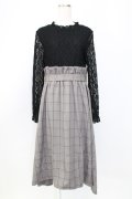 axes femme / レースドッキングワンピース  黒Ｘグレーチェック T-25-12-25-013-AX-OP-SA-ZT