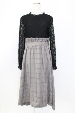 画像1: axes femme / レースドッキングワンピース  黒Ｘグレーチェック T-25-12-25-013-AX-OP-SA-ZT