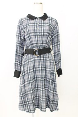 画像1: axes femme / モールチェック柄シャツワンピース M ネイビー T-25-12-25-014-AX-OP-SA-ZT