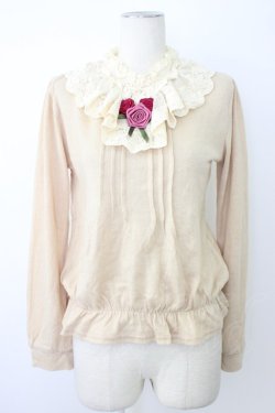 画像1: axes femme / 首元バラ付デザインプルオーバー M ベージュ T-25-12-26-001-AX-TO-SA-ZT