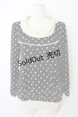 画像1: axes femme / ドット柄胸元切替プルオーバー M ブラック T-25-12-26-005-AX-TO-SA-ZT