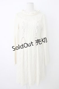 axes femme / 襟元パール編み上げニットワンピース M キナリ T-25-12-26-006-AX-OP-SA-ZT