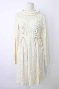 画像1: axes femme / 襟元パール編み上げニットワンピース M キナリ T-25-12-26-006-AX-OP-SA-ZT