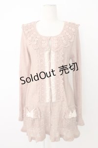 axes femme / シアーフリル&リボンポケットカーディガン M ピンク T-25-12-26-008-AX-TO-SA-ZT