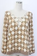 axes femme / アーガイルニットトップス  アイボリーＸベージュ T-25-12-27-002-AX-TO-SA-ZT