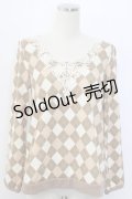 axes femme / アーガイルニットトップス  アイボリーＸベージュ T-25-12-27-002-AX-TO-SA-ZT506