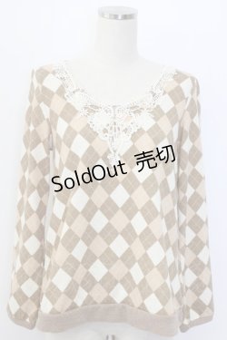 画像1: axes femme / アーガイルニットトップス  アイボリーＸベージュ T-25-12-27-002-AX-TO-SA-ZT506