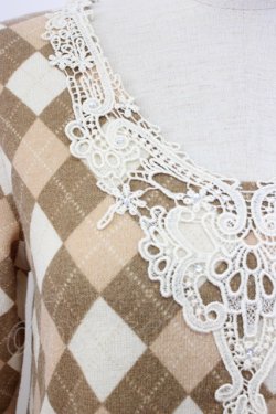 画像3: axes femme / アーガイルニットトップス  アイボリーＸベージュ T-25-12-27-002-AX-TO-SA-ZT