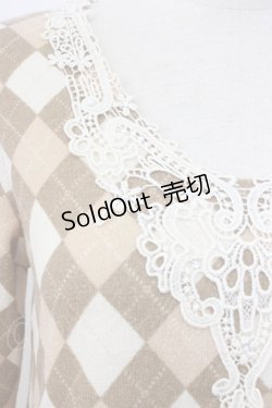 画像3: axes femme / アーガイルニットトップス  アイボリーＸベージュ T-25-12-27-002-AX-TO-SA-ZT506