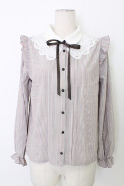 画像1: axes femme POETIQUE / レース襟ストライプブラウス  ピンクＸ白 T-25-12-28-001-AX-BL-SA-ZT