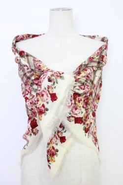 画像1: INGEBORG / 花&チェック大判スカーフ  ベージュ T-25-12-28-026-LO-ZA-SA-ZT