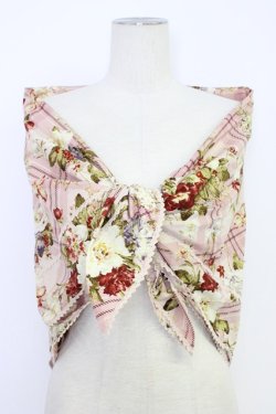 画像1: INGEBORG / 花&チェック大判スカーフ  ピンク T-25-12-28-027-LO-ZA-SA-ZT