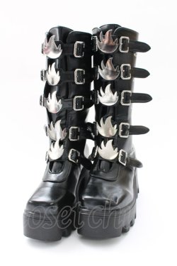 画像1: NieR Clothing / 内側防寒仕様厚底ロングブーツ 38 ブラック T-25-12-29-001-PU-SH-SA-ZT