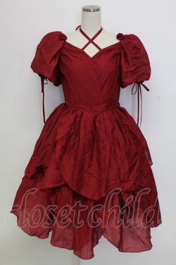 画像1: Bramble Rose / フラワーモチーフラメオーガンジー半袖ワンピース  ボルドー T-25-12-31-014-0-OP-SA-ZT