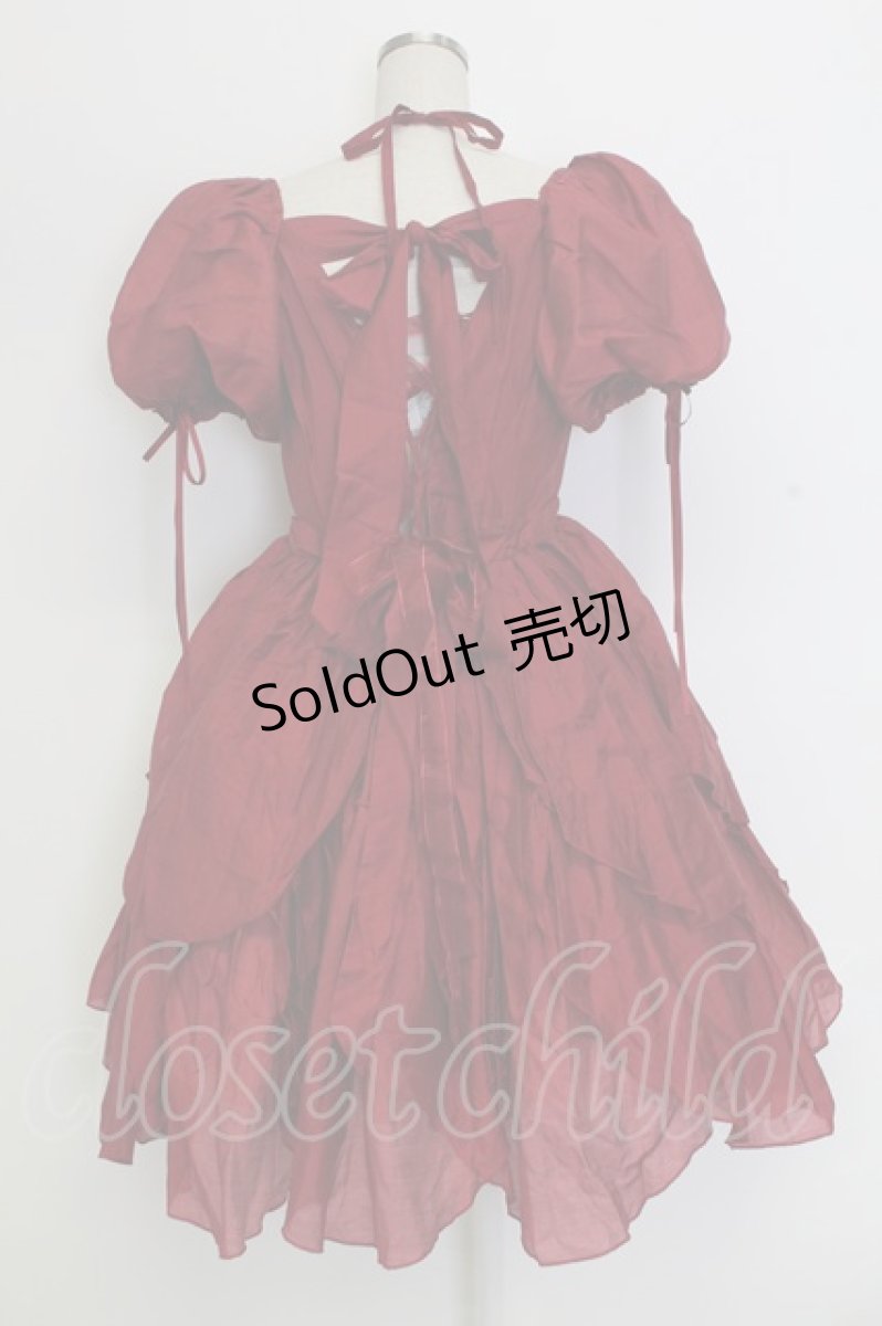 画像2: Bramble Rose / フラワーモチーフラメオーガンジー半袖ワンピース  ボルドー T-25-12-31-014-0-OP-SA-ZT353 (2)