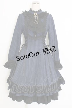 画像1: Miss Point / 立ち襟ビジュージャボ付きストライプワンピース  ネイビーＸ黒 T-25-12-31-017-0-OP-SA-ZT